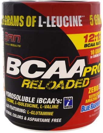 BCAA-Pro Reloaded, Blue Raspberry, 16 oz (456 g) by SAN Nutrition-Sport, Kosttillskott, Bcaa (Förgrenad Aminosyra)
