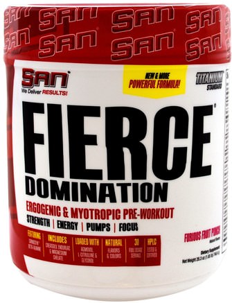 Fierce Domination, Ergogenic & Myotropic Pre-Workout, Furious Fruit Punch, 26.3 oz (746.4 g) by SAN Nutrition-San Näring, Hälsa, Energi