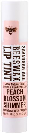 Beeswax Lip Tint, Peach Blossom Shimmer, 0.15 oz (4.3 g) by Savannah Bee Company Inc-Bad, Skönhet, Läppvård, Läppbalsam