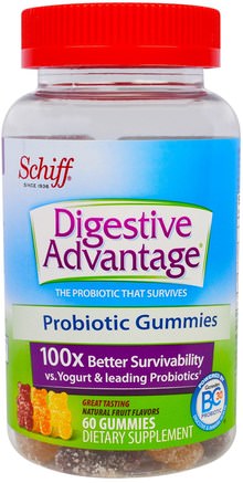 Digestive Advantage, Probiotic Gummies, Natural Fruit Flavors, 60 Gummies by Schiff-Kosttillskott, Probiotika, Probiotika För Barn