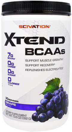 Xtend, BCAAs, Grape, 13.8 oz (392 g) by Scivation-Kosttillskott, Aminosyror, Bcaa (Förgrenad Aminosyra), Sport, Träning