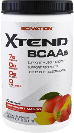 Xtend BCAAs, Strawberry Mango, 13.7 oz (390 g) by Scivation-Kosttillskott, Aminosyror, Bcaa (Förgrenad Aminosyra), Sport, Träning