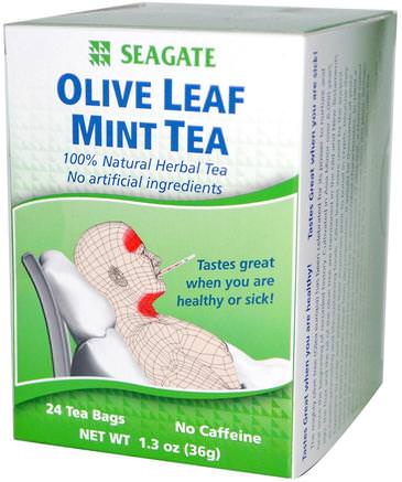 Olive Leaf Mint Tea, 24 Tea Bags, 1.3 oz (36 g) by Seagate-Mat, Örtte, Kall Influensa Och Viral Olivblad