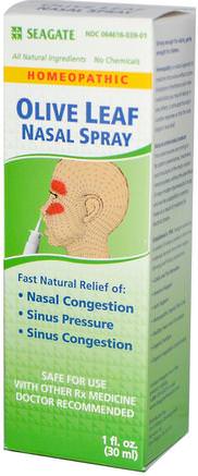 Olive Leaf Nasal Spray, 1 fl oz (30 ml) by Seagate-Kosttillskott, Homeopati Hosta Kall Och Influensa