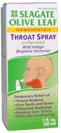 Olive Leaf Throat Spray, Unflavored, 1 fl oz (30 ml) by Seagate-Kosttillskott, Homeopati Hosta Kall Och Influensa
