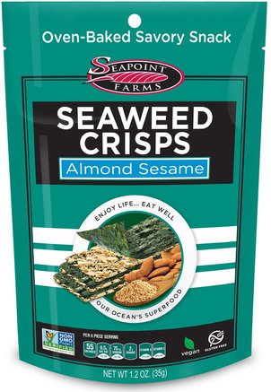 Seaweed Crisps, Almond Sesame, 1.2 oz (35 g) by Seapoint Farms-Mat, Mellanmål