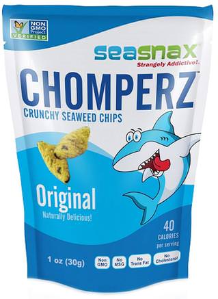 Chomperz, Crunchy Seaweed Chips, Original, 1 oz (30 g) by SeaSnax-Mat, Mellanmål, Chips