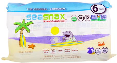 Organic Roasted Seaweed Snack, 6 Pack 0.18 oz (5 g) Each by SeaSnax-Viktminskning, Diet, Paleo Dietprodukter / Livsmedel, Mellanmål