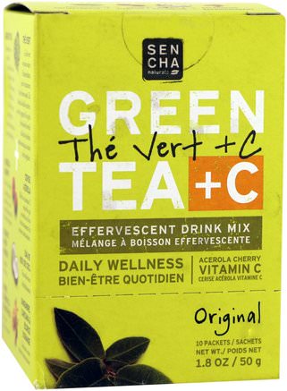Green Tea + C, Original, 10 Packets, 1.8 oz (50 g) Each by Sencha Naturals-Kosttillskott, Antioxidanter, Grönt Te, Mat, Örtte
