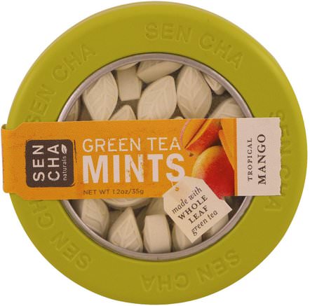 Green Tea Mints, Tropical Mango, 1.2 oz (35 g) by Sencha Naturals-Kosttillskott, Antioxidanter, Grönt Te, Bad, Skönhet, Oral Tandvård
