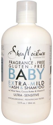 Baby Extra-Mild Wash & Shampoo, Fragrance Free, 13 fl oz (384 ml) by Shea Moisture-Bad, Skönhet, Schampo, Barnschampo, Duschgel, Barn Kroppsvask, Barn Duschgel