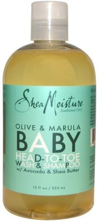 Olive & Marula Baby Head-To-Toe Wash & Shampoo, 12 fl oz (355 ml) by Shea Moisture-Bad, Skönhet, Schampo, Barnschampo, Duschgel, Barn Kroppsvask, Barn Duschgel