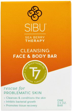 Sea Berry Therapy, Cleansing Face and Body Bar, Sea Buckthorn Oil, T7, 3.5 oz by Sibu Beauty-Bad, Skönhet, Kroppsvård, Havtorns Skönhet