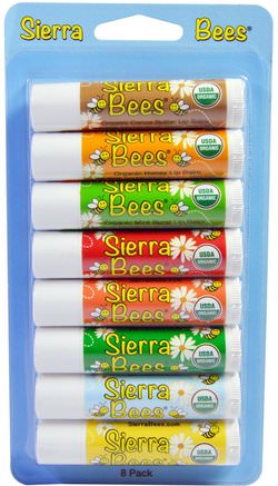 Organic Lip Balms, Variety Pack, 8 Pack by Sierra Bees-Bad, Skönhet, Läppvård, Läppbalsam, Sierra Bin Organiska Läppbalsam