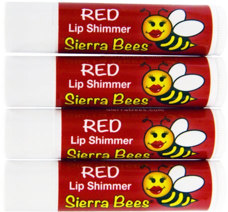 Tinted Lip Shimmer Balms, Red, 4 Pack by Sierra Bees-Bad, Skönhet, Läppstift, Glans, Liner, Läppvård, Läppbalsam