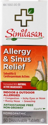 Allergy & Sinus Relief, Sabadilla & Cardiospermum Actives, 60 Dissolvable Tablets by Similasan-Kosttillskott, Homeopati, Nasal Hälsa, Nasal