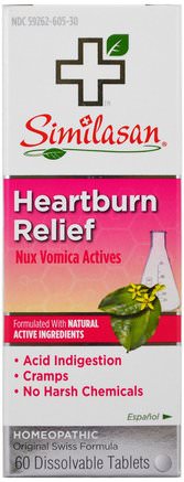 Heartburn Relief, Nux Vomica Actives, 60 Dissolvable Tablets by Similasan-Kosttillskott, Homeopati, Halsbränna Och Gerd