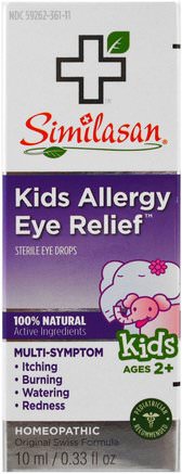 Kids Allergy Eye Relief, Sterile Eye Drops, Ages 2+, 0.33 fl oz (10 ml) by Similasan-Kosttillskott, Homeopati, Ögonvård, Synvård, Ögondroppar