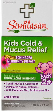 Kids Cold & Mucus Relief, with Echinacea, Grape, 4 fl oz (118 ml) by Similasan-Kosttillskott, Homeopati, Kall Influensav Hosta