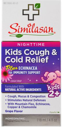 Kids Cough & Cold Relief, Nighttime, Grape, 4 fl oz (118 ml) by Similasan-Kosttillskott, Homeopati, Kall Influensa Och Viral Halsbehandling