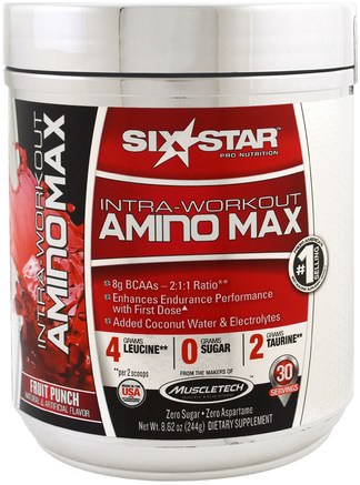 Intra-Workout Amino Max, Fruit Punch, 8.62 oz (244 g) by Six Star-Sport, Kosttillskott, Bcaa (Förgrenad Aminosyra)