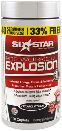 Pre-Workout Explosion, 120 Caplets by Six Star-Hälsa, Energi, Sport