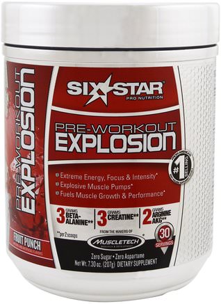 Pre-Workout Explosion, Fruit Punch, 7.30 oz (207 g) by Six Star-Hälsa, Energi, Sport