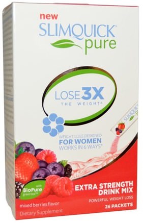 Pure, Extra Strength Drink Mix, Mixed Berries Flavor, 26 Packets by SlimQuick-Viktminskning, Kost, Hälsa, Kvinnor