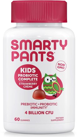Kids Probiotic Complete, Strawberry Creme, 4 Billion CFU, 60 Gummies by SmartyPants-Kosttillskott, Gummier, Probiotika, Probiotika För Barn