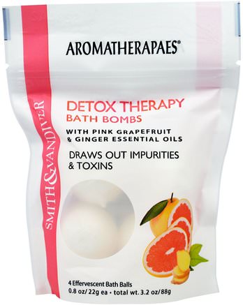 Detox Therapy Bath Bombs with Pink Grapefruit & Ginger Essential Oils, 4 Effervescent Bath Balls, 0.8 oz (22 g) Each by Smith & Vandiver-Bad, Skönhet, Hälsa