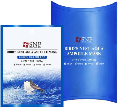 Birds Nest Aqua Ampoule Mask, 1000 mg, 10 Packets, 25 ml Each by SNP-Bad, Skönhet, Ansiktsmasker, Arkmaskor