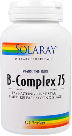 B-Complex 75, Two Stage, Timed-Release, 100 Veggie Caps by Solaray-Vitaminer, Vitamin B-Komplex
