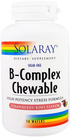 B-Complex Chewable, Strawberry-Kiwi Flavor, Sugar-Free, 50 Wafers by Solaray-Vitaminer, Vitamin B-Komplex