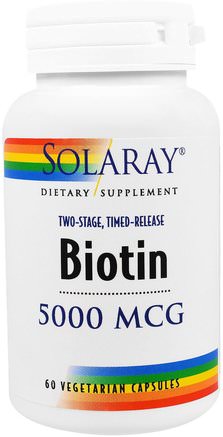 Biotin, 5.000 mcg, 60 Veggie Caps by Solaray-Vitaminer, Vitamin B, Biotin
