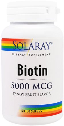 Biotin, Tangy Fruit Flavor, 5000 mcg, 60 Lozenges by Solaray-Vitaminer, Vitamin B, Biotin