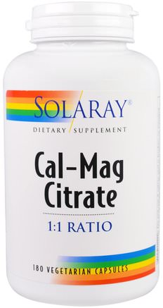 Cal-Mag Citrate, 1:1 Ratio, 180 Veggie Caps by Solaray-Kosttillskott, Mineraler, Kalcium Och Magnesium
