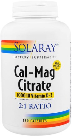 Cal-Mag Citrate, 1000 IU Vitamin D-3, 180 Capsules by Solaray-Kosttillskott, Mineraler, Kalcium Och Magnesium