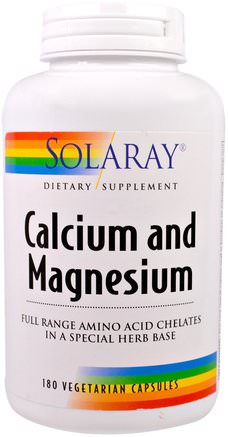 Calcium and Magnesium, 180 Veggie Caps by Solaray-Kosttillskott, Mineraler, Kalcium Och Magnesium
