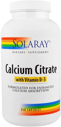 Calcium Citrate, with Vitamin D-3, 240 Capsules by Solaray-Kosttillskott, Mineraler, Kalciumcitrat