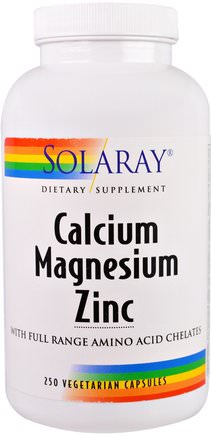 Calcium, Magnesium, Zinc, 250 Veggie Caps by Solaray-Kosttillskott, Mineraler, Kalcium Och Magnesium