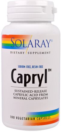 Capryl, Sustained-Release, 100 Veggie Caps by Solaray-Kosttillskott, Kaprylsyra