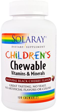 Childrens Chewable Vitamins and Minerals, Natural Black Cherry Flavor, 120 Chewables by Solaray-Vitaminer, Multivitaminer, Barn Multivitaminer