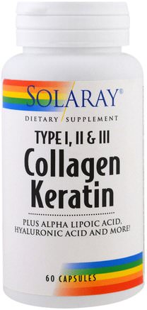 Collagen Keratin, Type I, II, III, 60 Capsules by Solaray-Hälsa, Ben, Osteoporos, Kollagen, Gemensam Hälsa