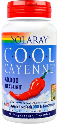 Cool Cayenne, 90 Veggie Caps by Solaray-Örter, Cayennepeppar (Capsicum)