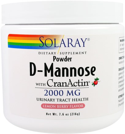 D-Mannose with CranActin, Lemon Berry Flavor, 2000 mg, 7.6 oz (216 g) by Solaray-Kosttillskott, D-Mannos, Urinhälsa