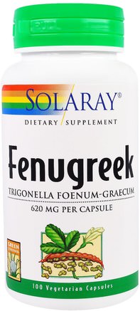 Fenugreek, 620 mg, 100 Vegetarian Capsules by Solaray-Hälsa, Blodsockerstöd, Fenegreek