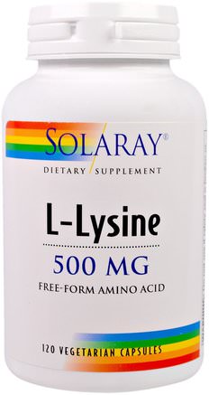 L-Lysine, 500 mg, 120 Veggie Caps by Solaray-Kosttillskott, Aminosyror, L Lysin