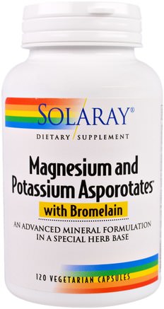 Magnesium and Potassium Asporotates, 120 Veggie Caps by Solaray-Kosttillskott, Mineraler, Magnesiumkalium