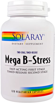 Mega B-Stress, Two-Stage, Timed-Release, 120 Vegetarian Capsules by Solaray-Vitaminer, Vitamin B-Komplex