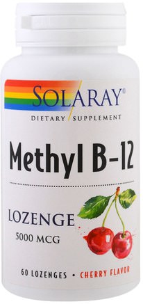 Methyl B-12, Cherry, 5000 mcg, 60 Lozenges by Solaray-Vitaminer, Vitamin B